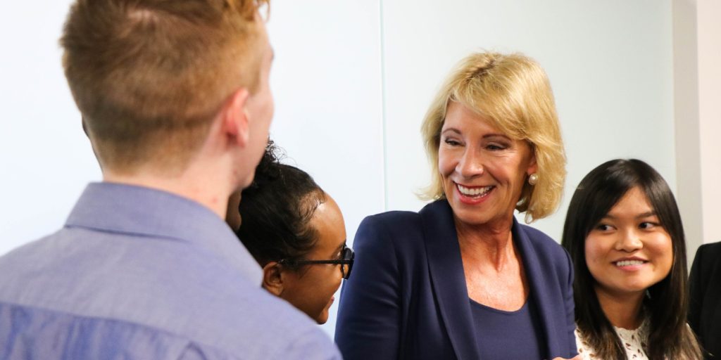 While meeting with U.S. Education Secretary Betsy DeVos on Tuesday, Georgia State University described problems they have encountered filling out a form called FAFSA, or the Free Application for Federal Student Aid. (Al Such/WABE)