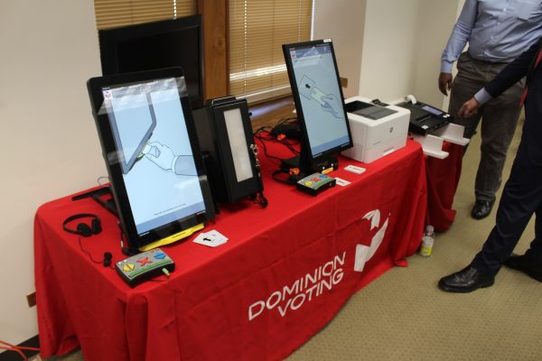 Dominion Voting election technology is used in New York, Chicago, Louisiana and Nevada. (Johnny Kauffman/WABE)