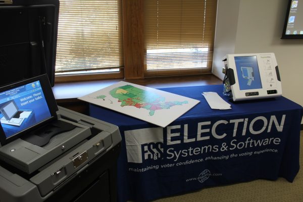 Georgia's Secretary of State initiated a trial run of Elections Systems and Software's equipment that took place in Conyers during recent municipal elections. (Johnny Kauffman/WABE)