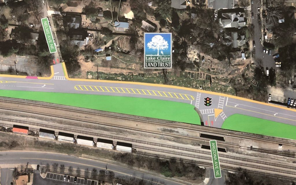 The reversible lane is going away in the first phase of changes to DeKalb Avenue. In its place will be center turn lanes.  Credit: Photo of rendering from Renew Atlanta presentation by Stephannie Stokes. 
