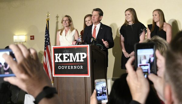 On Tuesday, Secretary of State Brian Kemp said: "I want to thank you all, our thousands of supporters around the state, for helping us punch our ticket to the runoff."  (John Amis/Associated Press)