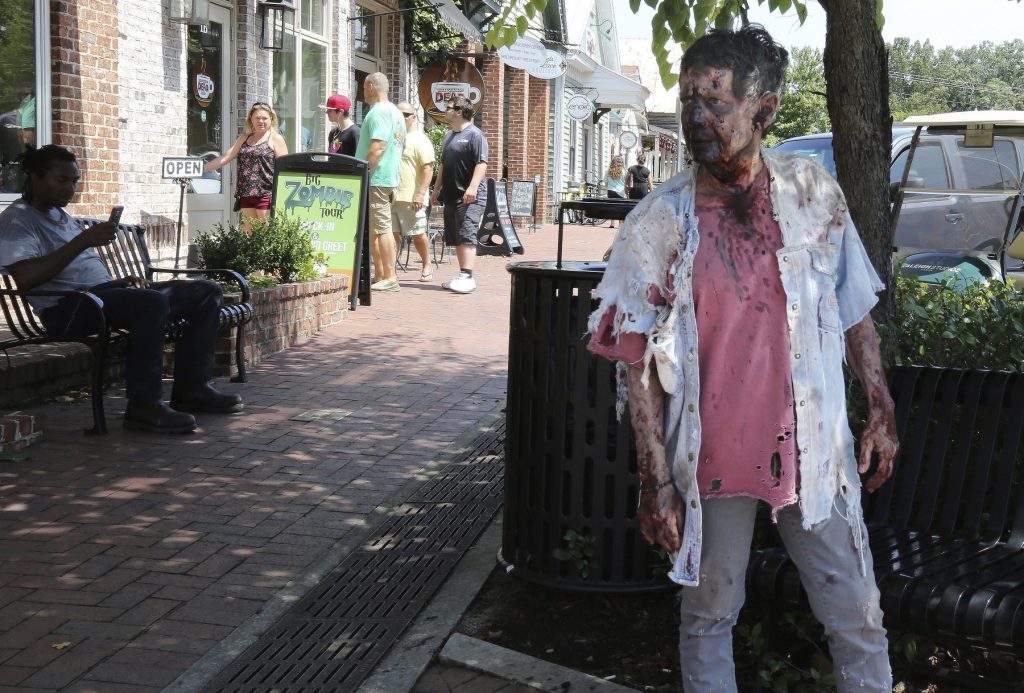 Terrie Hamrick, 68, is one of the 15 regular walkers and even has her own outfit on the set labeled with her name that she wears while filming. “The Walking Dead” has filmed in Senoia, about 35 miles south of Atlanta, and nearby Haralson since 2012.