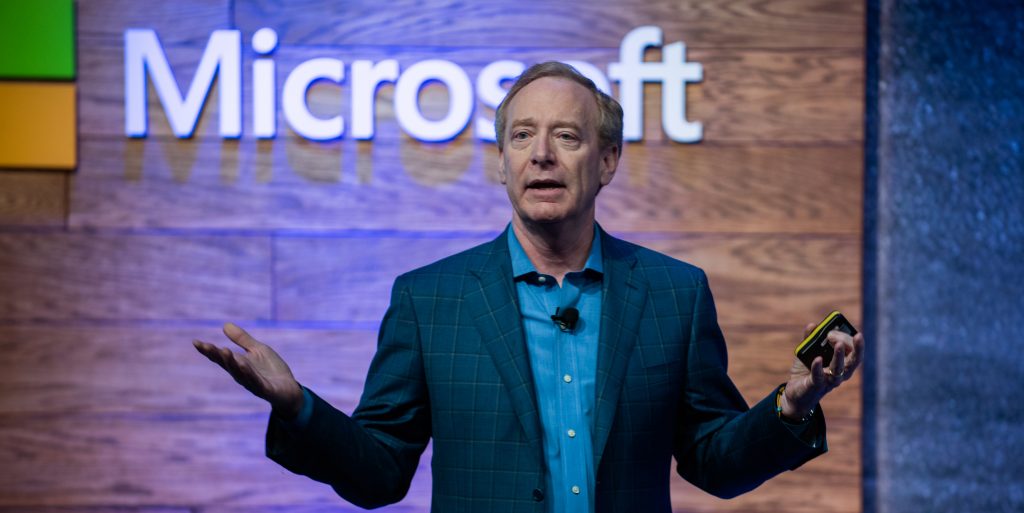 Brad Smith, president of Microsoft Corp., speaks during a presentation on affordable housing in Bellevue, Wash., on Thursday. Microsoft Corp. said it will spend $500 million to develop affordable housing and help alleviate homelessness in the Seattle area.