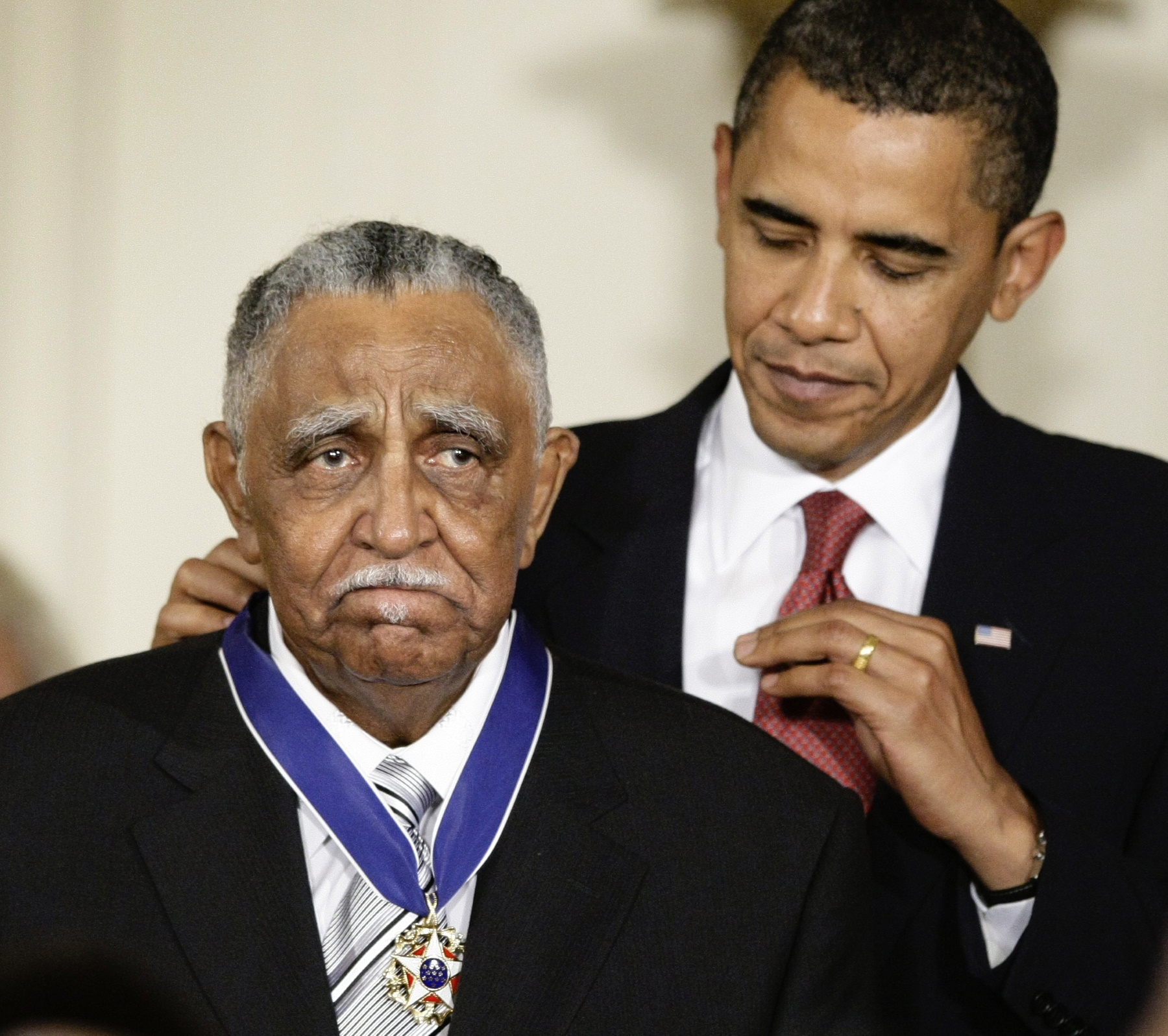 On Aug. 12, 2009, President Barack Obama presents a Presidential Medal of Freedom to the Rev. Joseph E. Lowery at the White House.