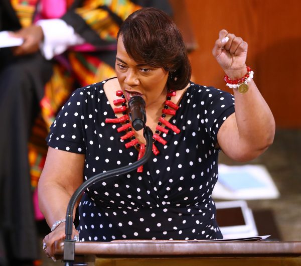 062320 Atlanta: Rev. Dr. Bernice King makes a fist saying “ no justice no peace” while speaking at Rayshard Brooks funeral in Ebenezer Baptist Church on Tuesday, June 23, 2020 in Atlanta. Brooks, 27, died June 12 after being shot by an officer in a Wendy’s parking lot. Brooks’ death sparked protests in Atlanta and around the country. The Rev. Raphael G. Warnock, senior pastor of Ebenezer, said “Rayshard Brooks wasn’t just running from the police. He was running from a system that makes slaves out of people. A system that doesn’t give ordinary people who’ve made mistakes a second chance, a real shot at redemption.” Curtis Compton ccompton@ajc.com
