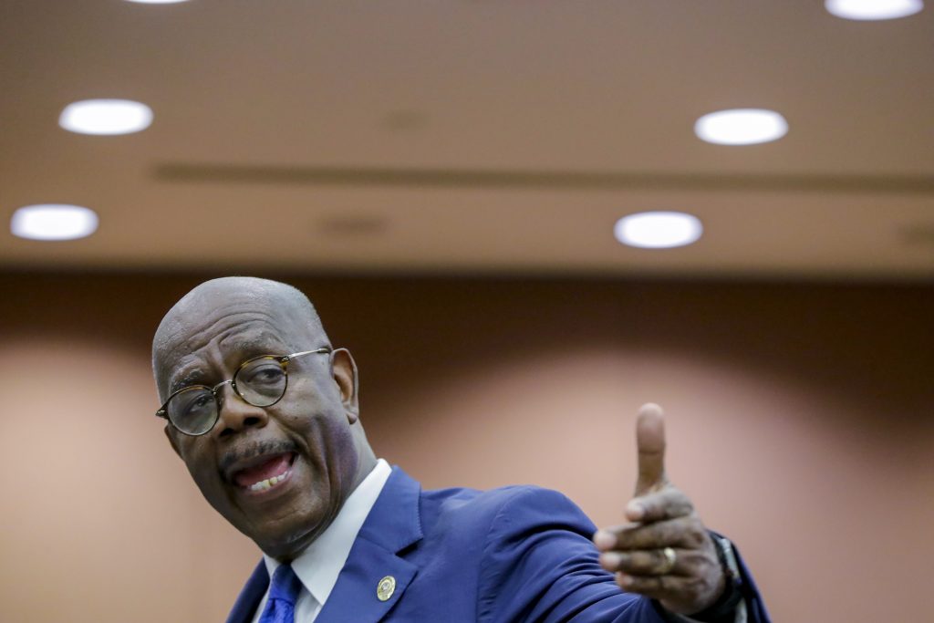 Fulton County District Attorney Paul Howard speaks at a news conference, Wednesday, June 17, 2020 in Atlanta. Howard announced former Atlanta Police Officer Garrett Rolfe faces charges including felony murder in the fatal shooting of Rayshard Brooks on June 12. (AP Photo/Brynn Anderson)