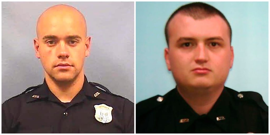Former Atlanta Police Department officer Garret Rolfe, left, and APD officer Devin Brosnan, right, are seen here. (APD via Associated Press)