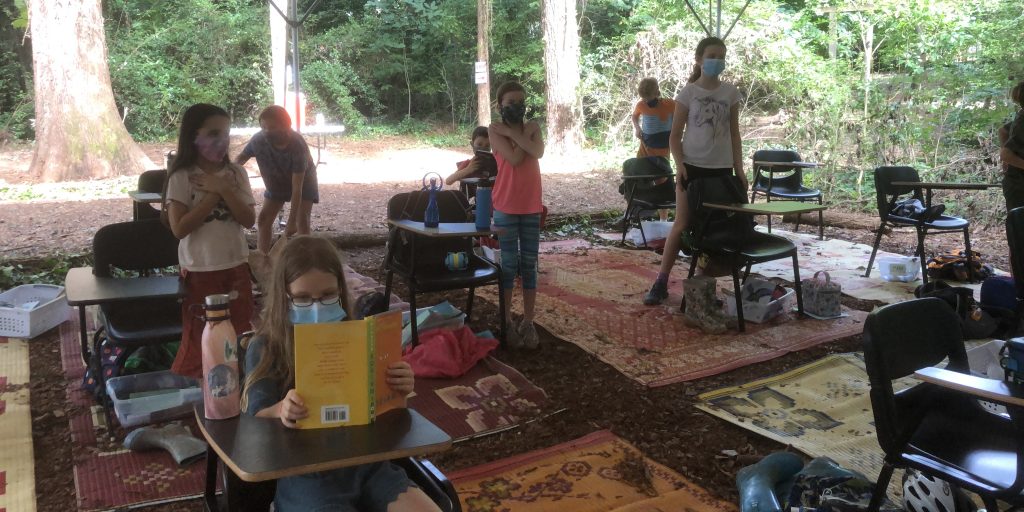 Fourth graders at the Waldorf School of Atlanta take a break right before Spanish class.