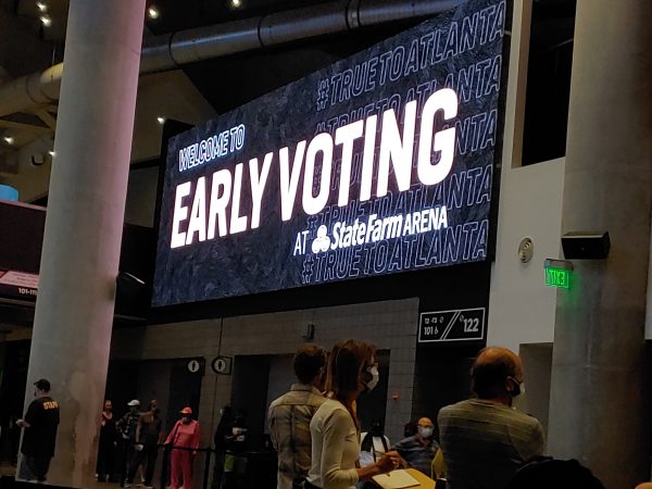 State Farm Arena is the largest early voting location, with 300 voting machines. (Maria White Tillman/WABE)