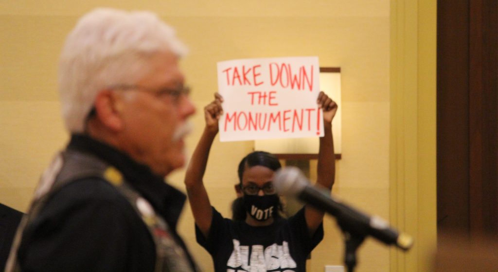 Members of the public spoke for and against Confederate imagery at Stone Mountain Park during Monday's board meeting. (Emil Moffatt/WABE)