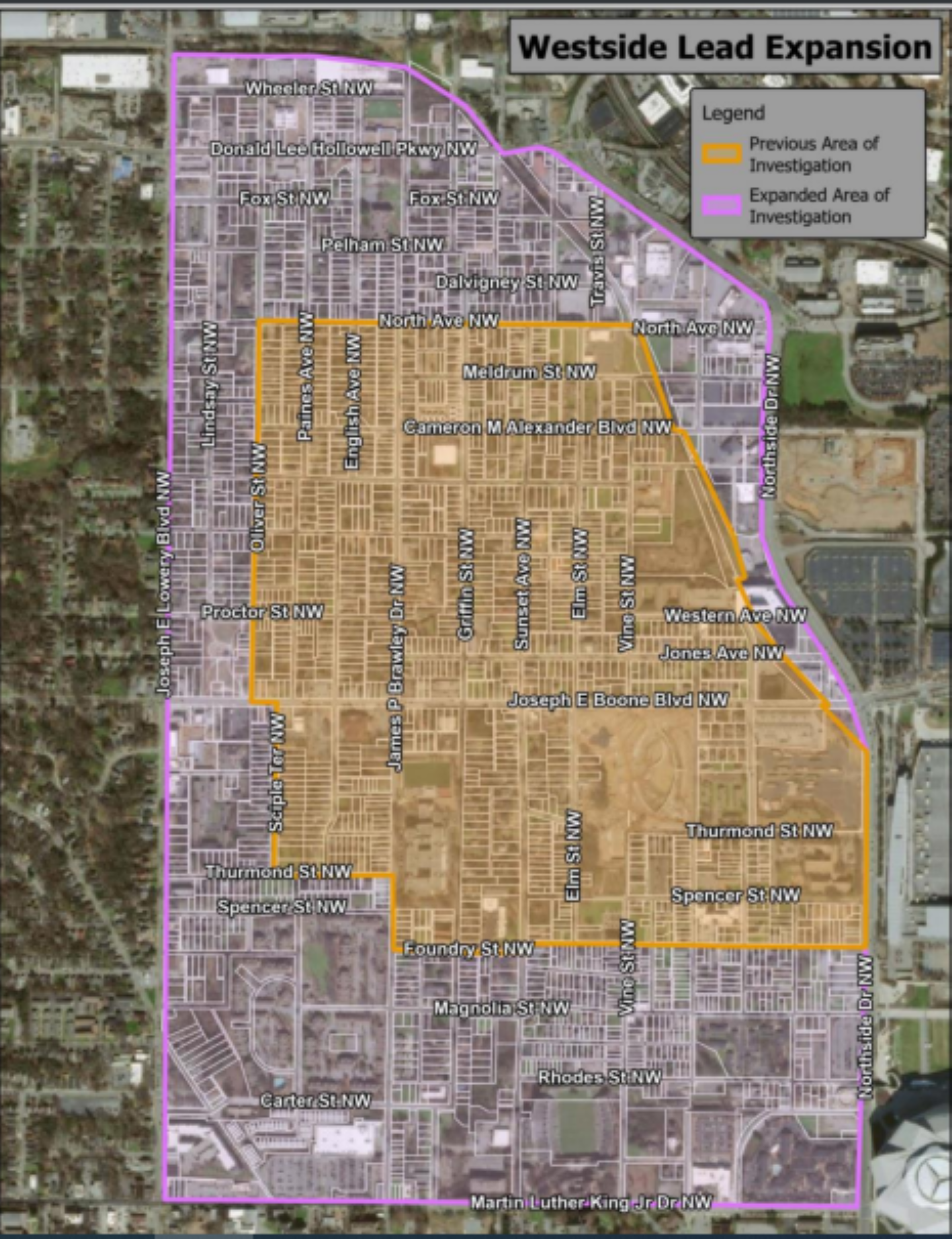 An EPA map showing the expanded study area in west Atlanta. (Courtesy of EPA)