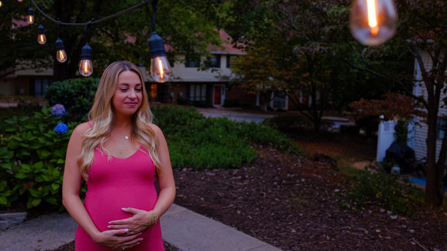 Rebecca Bridges participated in a recent Alpharetta workshop for first-time parents. She says postpartum depression is a big concern, and she and her husband are trying to educate themselves about the warning signs. (Matt Pearson/WABE)