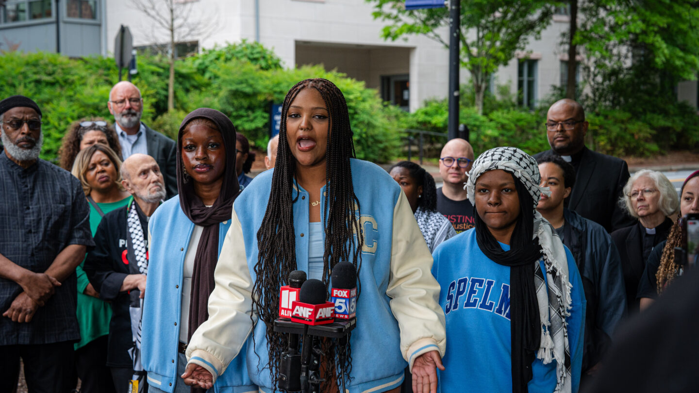 Mozn Shora, a graduating senior at Spelman College, was one of three other Atlanta University Center students on the ground at Emory Thursday morning. She called on her school and the AUC to condemn the actions of Emory University and GSP during a press conference on Tuesday, April 30, 2024.