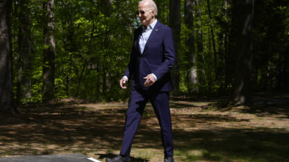 President Joe Biden arrives to speak at Prince William Forest Park on Earth Day.