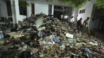 A pile of rubble caused by a plane crash in Ahmedabad, India.