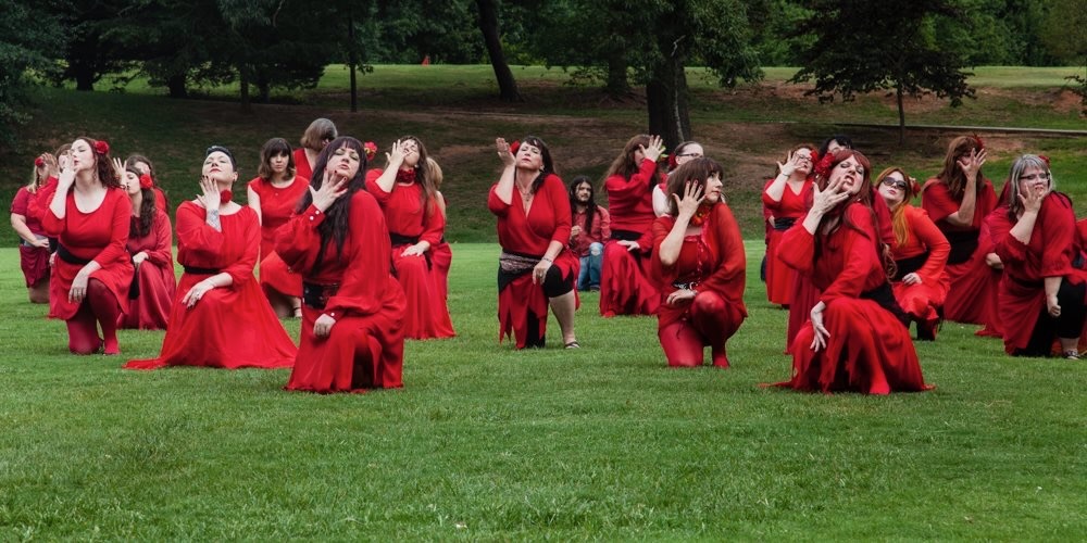 women in red robes