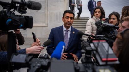 Rep. Ro Khanna, D-Calif., speaks to reporters on the steps of the U.S. Capitol after voting in favor of the Epstein Files Transparency Act, Tuesday, Nov. 18, 2025, in Washington.