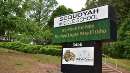 A sign saying Sequoyah Middle School is shown in front of the school