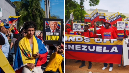 Various protesters holding Venezuelan flags