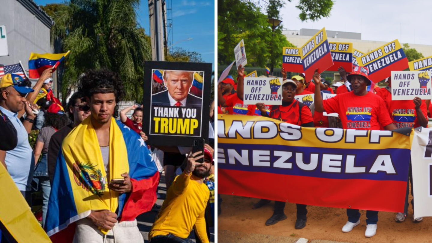 Various protesters holding Venezuelan flags