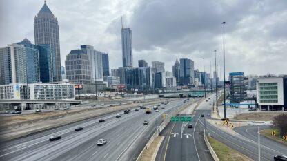 Midtown and downtown atlanta is shown on an overcast day