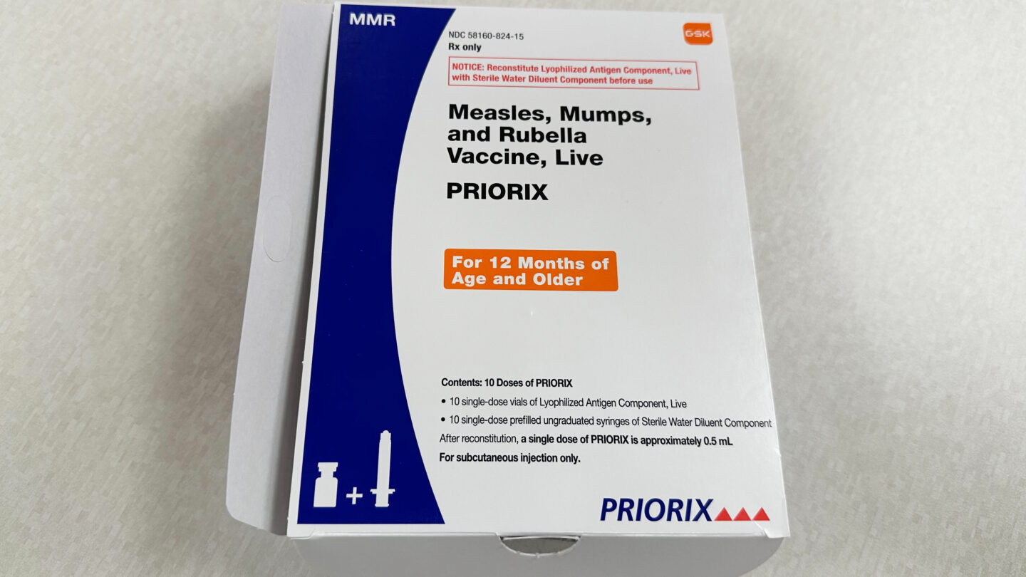 A package containing a measles, mumps and rubella vaccine