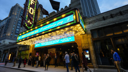 The outside of the Fox Theatre in Atlanta in the evening