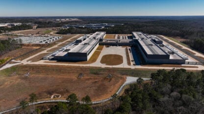 An aerial view of a large data center
