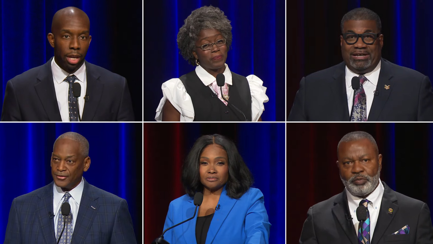 Six Democratic candidates attend the 13th Congressional District debate.