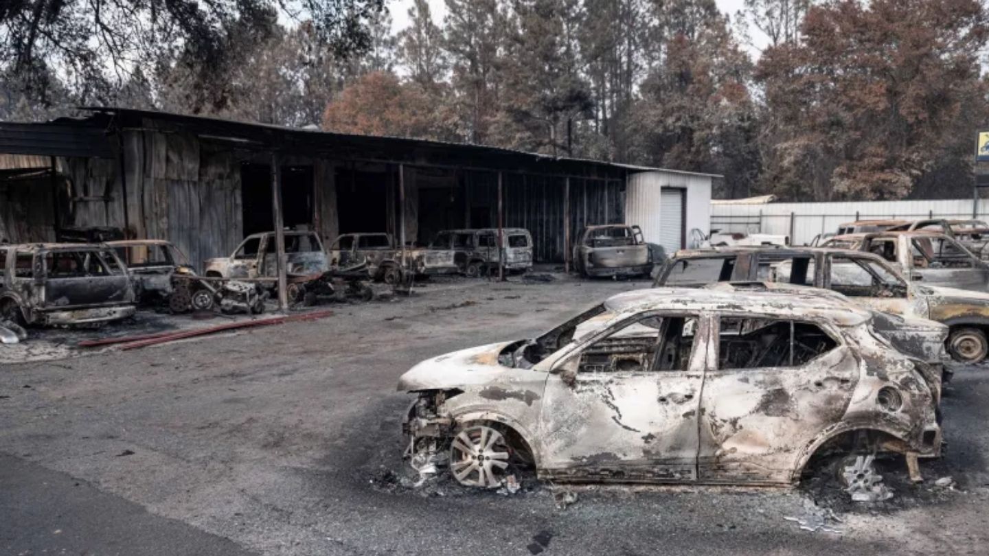 photo of a badly burned car.