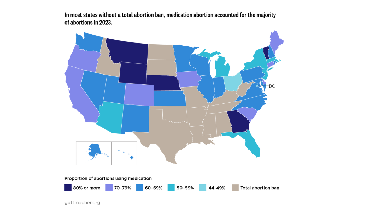A graphic showing a map with states shaded in different shades of blue