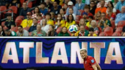 The stands at a World Cup game with the word ATLANTA across it