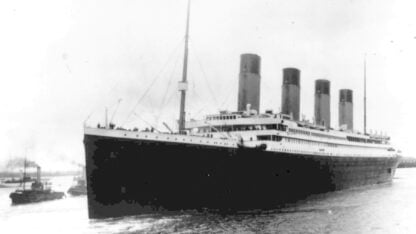 The titanic is shown in the ocean before it hit an iceberg